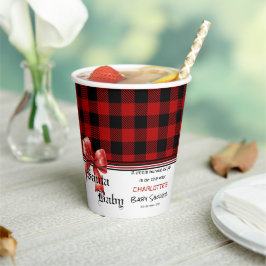 Buffalo Plaid Watercolor Red Bow Baby Shower 紙コップ