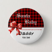 Buffalo Plaid Watercolor Red Bow Daddy-to-be 缶バッジ (正面)
