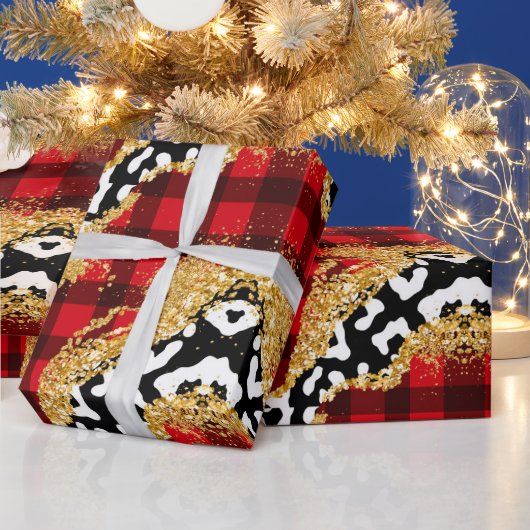 Buffalo Plaid with animal prints ラッピングペーパー (クリスマス)