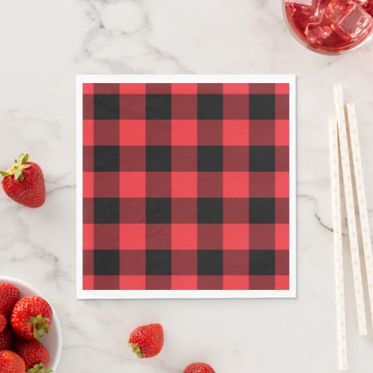 Buffalo Red Black Plaid Check スタンダードランチョンナプキン (インサイチュ)