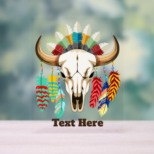 Buffalo Skull Native American Emblem アクリルサイン (ニュートラル)