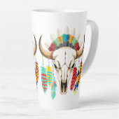 Buffalo Skull Native American Emblem カフェラテマグ (右アングル)