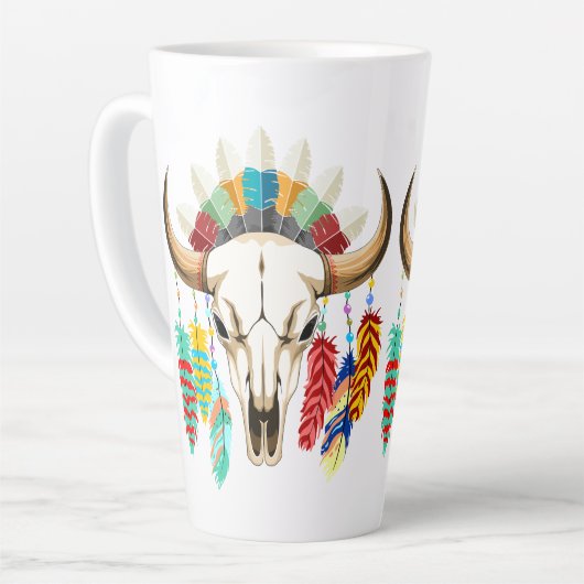 Buffalo Skull Native American Emblem カフェラテマグ (左アングル)