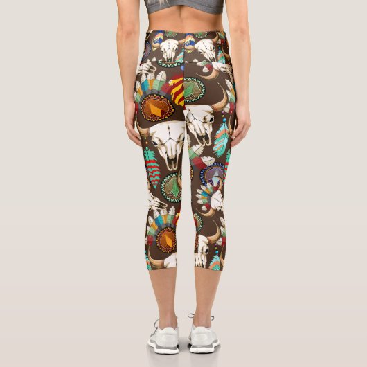 Buffalo Skull Native American Emblem カプリレギンス (裏面)