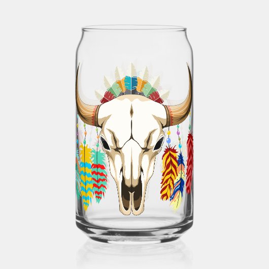 Buffalo Skull Native American Emblem ガラス缶 (正面)