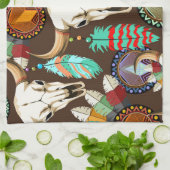 Buffalo Skull Native American Emblem キッチンタオル (折り畳み)
