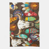 Buffalo Skull Native American Emblem キッチンタオル (縦)