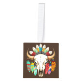 Buffalo Skull Native American Emblem キューブオーナメント (正面)