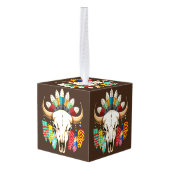 Buffalo Skull Native American Emblem キューブオーナメント (裏面アングル)