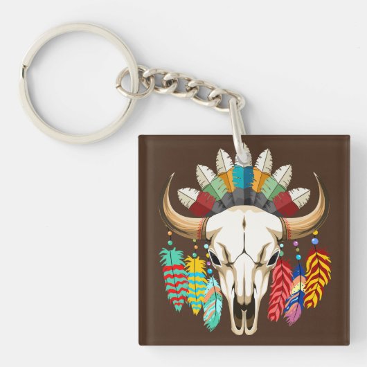 Buffalo Skull Native American Emblem キーホルダー (正面)