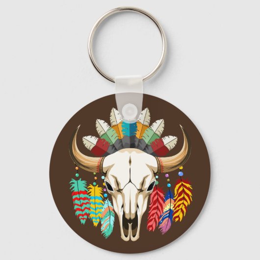 Buffalo Skull Native American Emblem キーホルダー (正面)