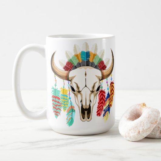 Buffalo Skull Native American Emblem コーヒーマグカップ (ドーナツ)