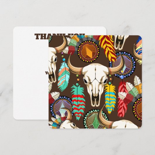 Buffalo Skull Native American Emblem サンキューカード (正面/裏面)