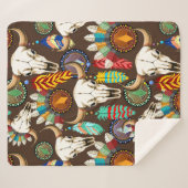 Buffalo Skull Native American Emblem シェルパブランケット (正面(横))