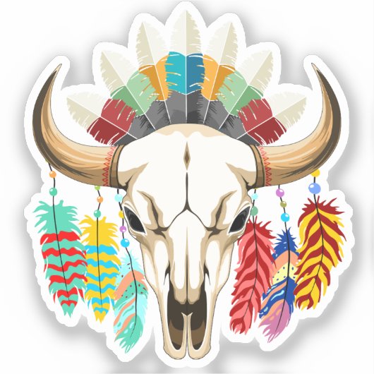 Buffalo Skull Native American Emblem シール (正面)