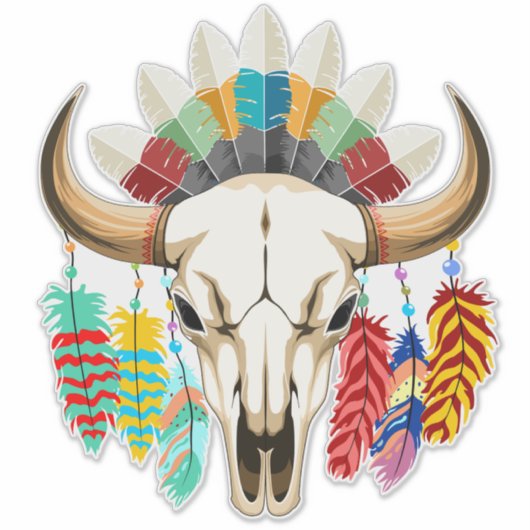 Buffalo Skull Native American Emblem シール (正面)