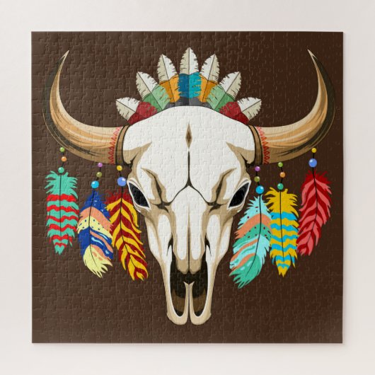 Buffalo Skull Native American Emblem ジグソーパズル (縦)