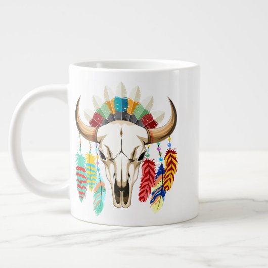 Buffalo Skull Native American Emblem ジャンボコーヒーマグカップ (左)