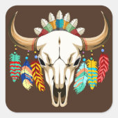 Buffalo Skull Native American Emblem スクエアシール (正面)