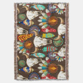 Buffalo Skull Native American Emblem スローブランケット (正面縦)