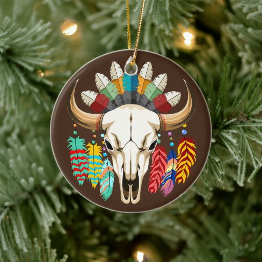 Buffalo Skull Native American Emblem セラミックオーナメント (ツリー)