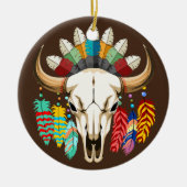 Buffalo Skull Native American Emblem セラミックオーナメント (正面)