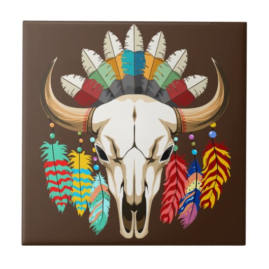 Buffalo Skull Native American Emblem タイル (正面)