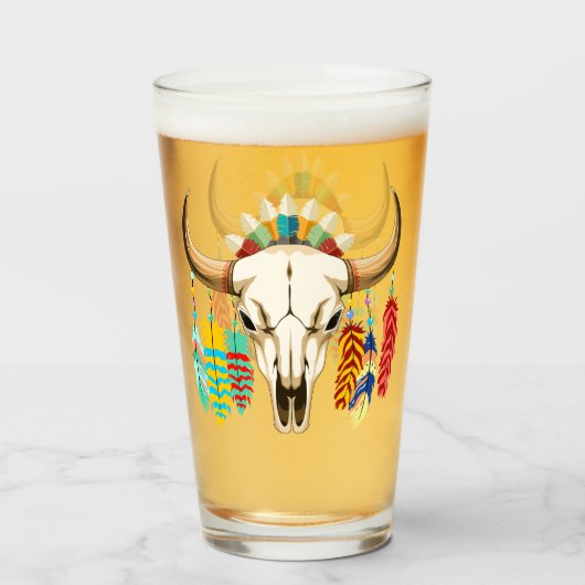 Buffalo Skull Native American Emblem タンブラーグラス (ドリンク正面)
