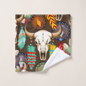 Buffalo Skull Native American Emblem バスタオルセット (ウォッシュタオル)