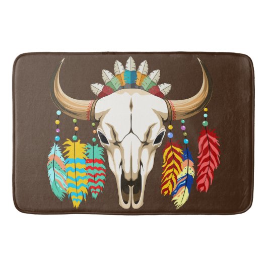 Buffalo Skull Native American Emblem バスマット (正面)