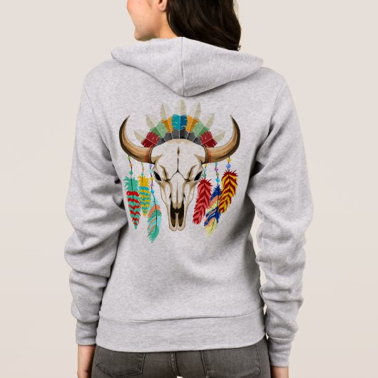 Buffalo Skull Native American Emblem パーカ (裏面)