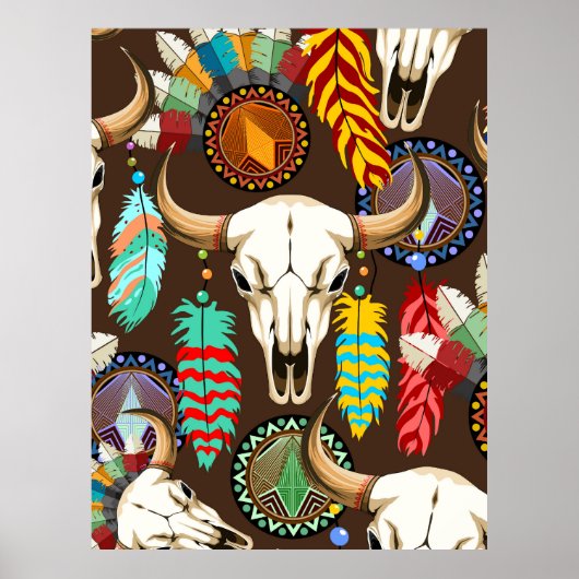 Buffalo Skull Native American Emblem ポスター (正面)