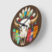 Buffalo Skull Native American Emblem ラウンド壁時計 (傾斜)