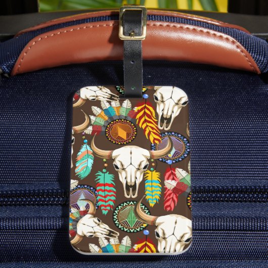 Buffalo Skull Native American Emblem ラゲッジタグ (正面インサイチュ2)