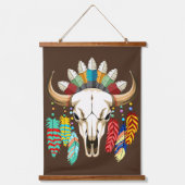 Buffalo Skull Native American Emblem 吊り下げ型タペストリー (正面)