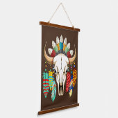 Buffalo Skull Native American Emblem 吊り下げ型タペストリー (傾斜あり)