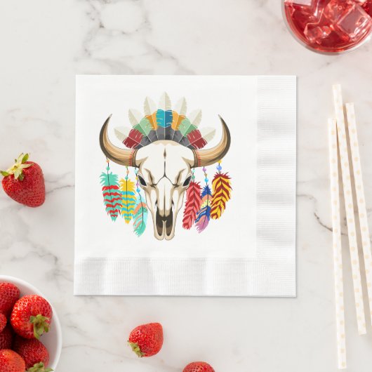 Buffalo Skull Native American Emblem 縁ありランチョンナプキン (インサイチュ)