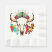 Buffalo Skull Native American Emblem 縁ありランチョンナプキン (正面)