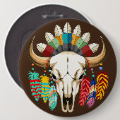 Buffalo Skull Native American Emblem 缶バッジ (正面&裏面)