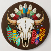 Buffalo Skull Native American Emblem 缶バッジ (正面)