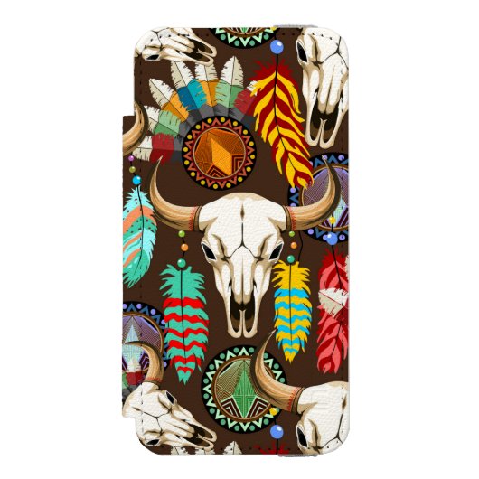 Buffalo Skull Native American Emblem Incipio iPhoneウォレットケース (フォリオ 正面)