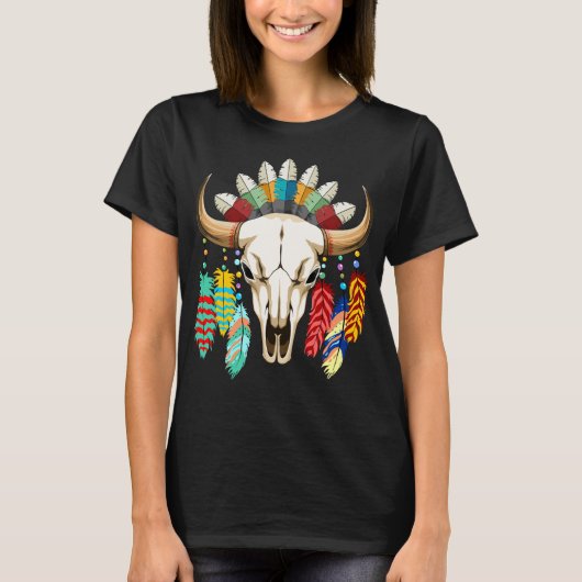 Buffalo Skull Native American Emblem Tシャツ (正面)