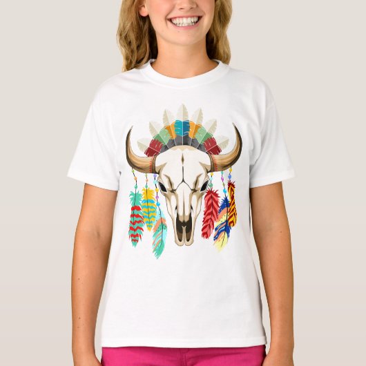 Buffalo Skull Native American Emblem Tシャツ (正面)