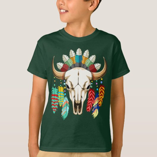 Buffalo Skull Native American Emblem Tシャツ (正面)