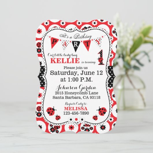 Bug女性および水玉模様の誕生日の招待 招待状 (スタンド正面)