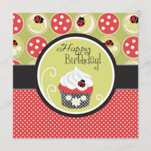 Bug女性及びカップケーキの誕生日 カード