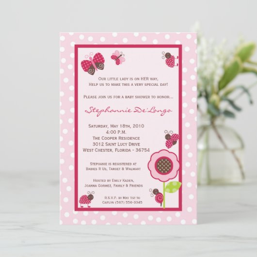 Bug 5x7果実の庭の女性ベビーシャワーの招待状 招待状 (スタンド正面)