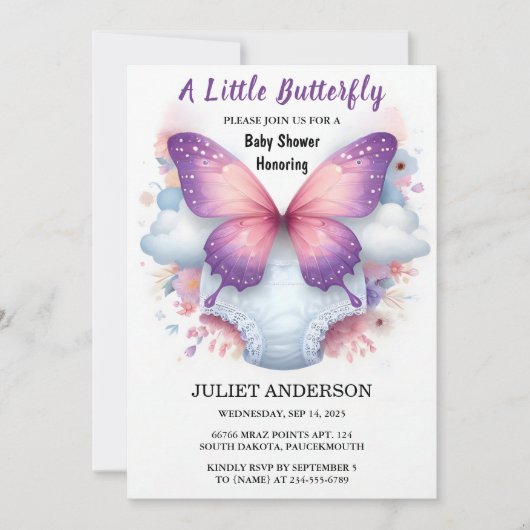 Bug Boho Soft Glow Live Butterfly Baby Shower 招待状 (正面)