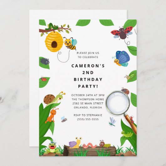 Bug Insect Boy Birthday Invitation 招待状 (正面/裏面)