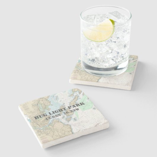 Bug Light Park, Maine Authentic Boating Chart ストーンコースター (横)